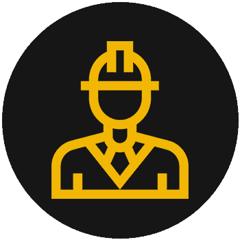 Construction logo featuring a person in a hard hat and suit for New Home Forever.